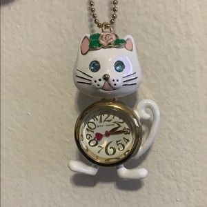 Betsey Johnson kitten clock necklace